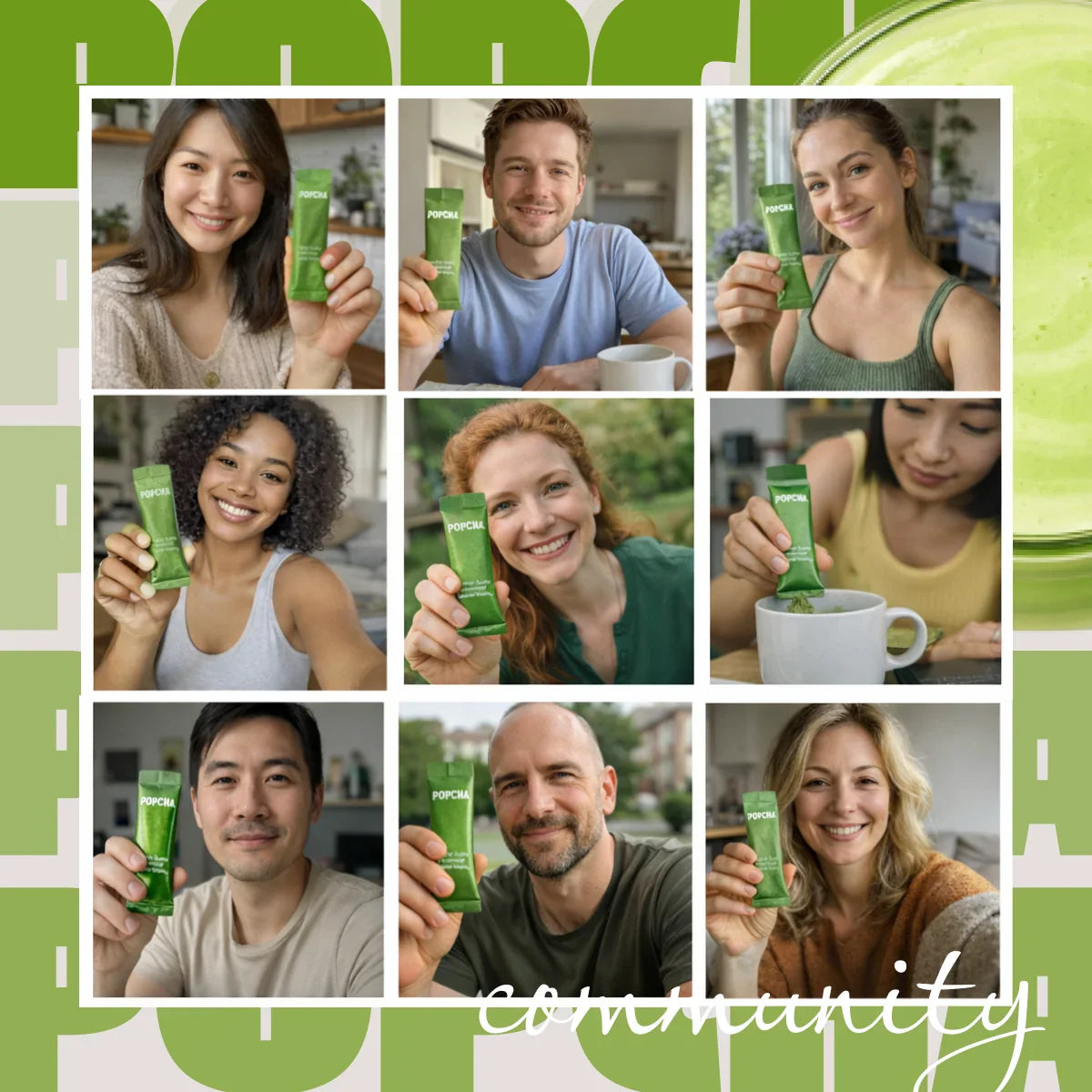 Collage of people drinking Pocha Matcha