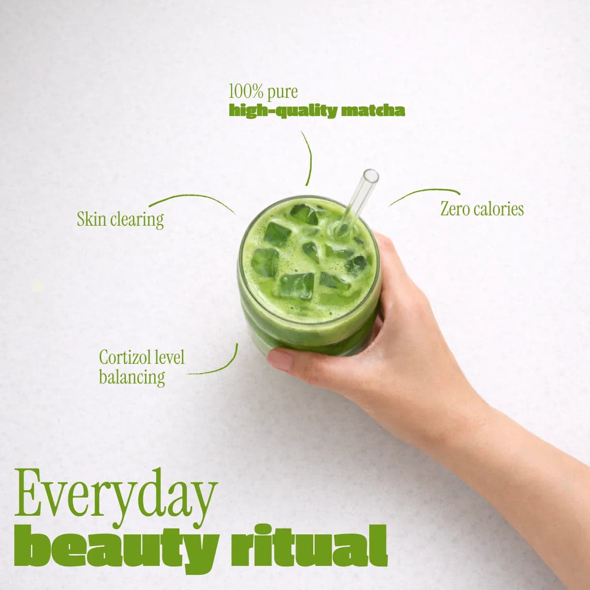 Matcha powder health benefits including skin clearing and cortizol