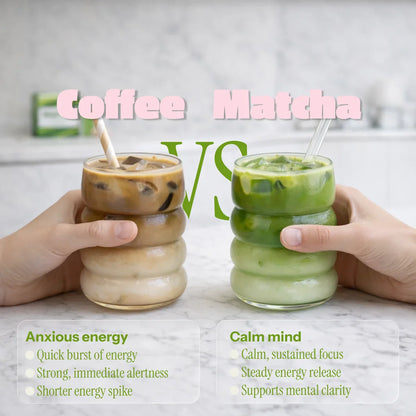 Matcha powder vs coffee comparison with benefits