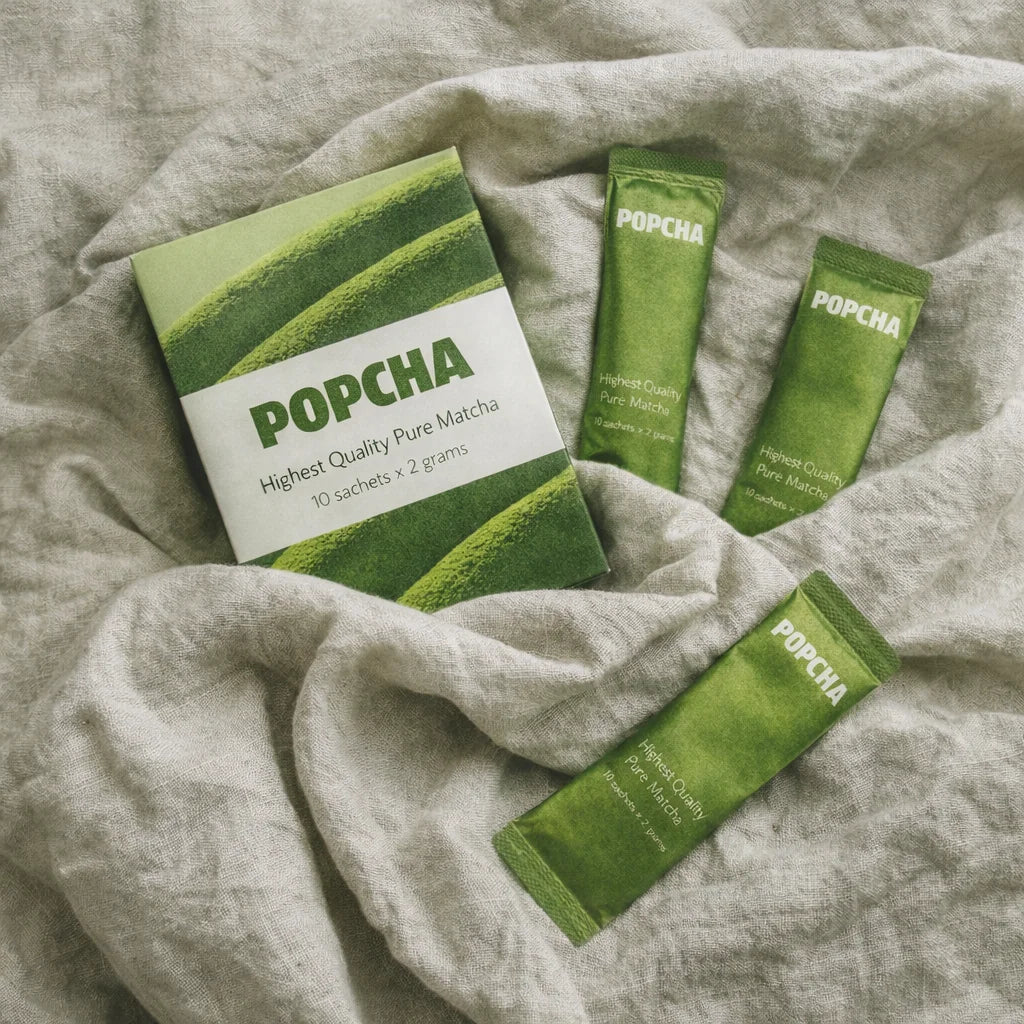 Popcha premium matcha powder in sealed pouch